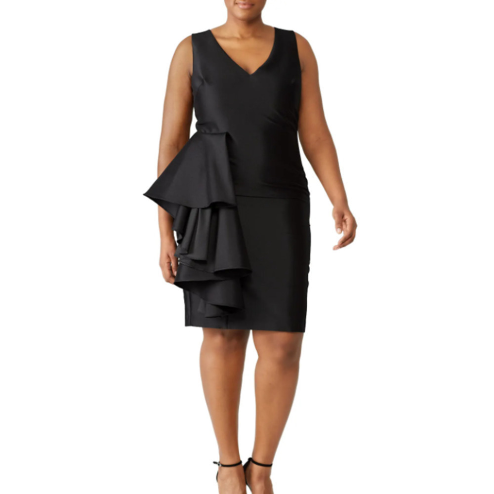 Badgley Mischka  Side Ruffle Dress Sheath Sleeveless Size US 12